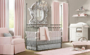 Elegant pink white gray baby girl room
