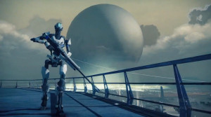 What appears to be robot with a sniper