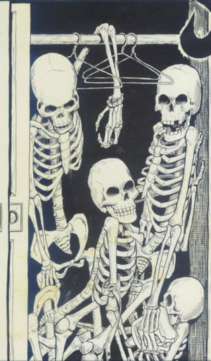 to have skeletons in the Closet = to have a hidden and shocking secret