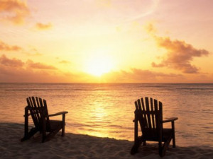 Empty Beach Chairs at Sunset, Denis Island, Seychelles Photographic ...