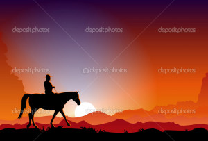 Cowboy Sunset Horse Photo...