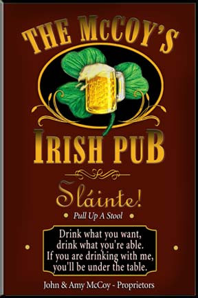personalized Irish Pub sign, pub signs