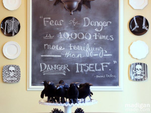 Halloween chalkboard quote and skull décor at madiganmade.com