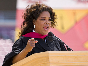 Oprah Winfrey delivers her speech to the Stanford graduating class of ...