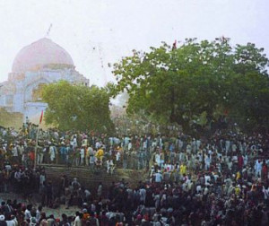 THE BABRI MASJID on December 6, 1992, hours before it was demolished.