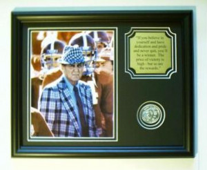 Alabama football BEAR BRYANT photo w/ quote and coin