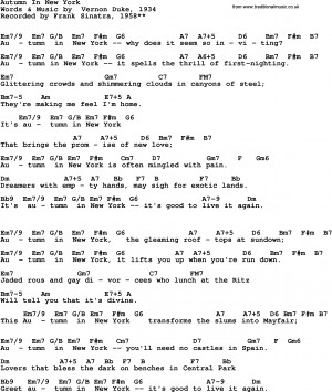 Song Lyrics with guitar chords for Autumn In New York - Frank Sinatra ...