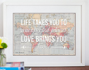 ... Poster, Love, Wedding Gift, 30x40, Map of the World, Romantic Quote