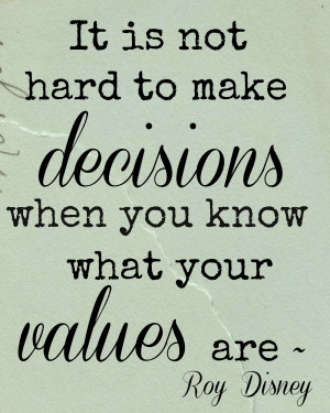 It is not hard to make decisions when you know what your values are ...