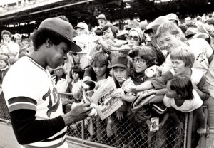Rod Carew of the Minnesota Twins signs autographs at Yankee Stadium in ...