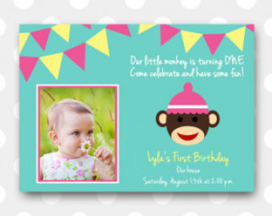 Printable Birthday Party Invitation - Sweet Sock Monkey Birthday ...
