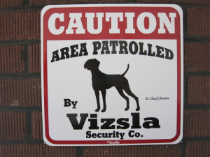 Sign: CAUTION: AREA PATROLLED by Vizsla Security Co.