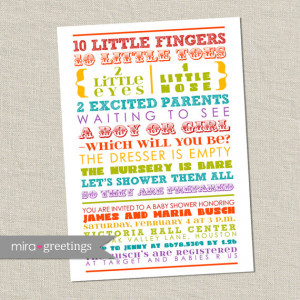 Rainbow Baby Shower Invitation - colorful words, gender neutral ...