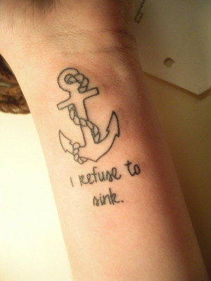 Refuse To Sink Outline Anchor Tattoo On Wrist