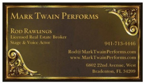 Business Card for Mark Twain Performs