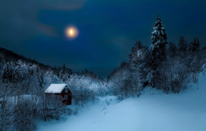 Night, winter, moon, snow, old, lonely, house wallpapers (photos ...