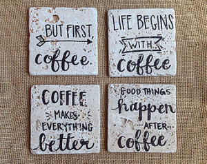 Set of 4 Natural Stone Coasters // Coffee Lover ...