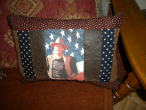 John Wayne- Patriotic- USA flag- American Art- Western Pillow