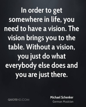 In order to get somewhere in life, you need to have a vision. The ...