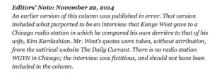 ... New York Times Issues A Correction After Using Fake Kanye West Quotes