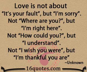 Love is not about “It's your fault”, but “I'm sorry”.