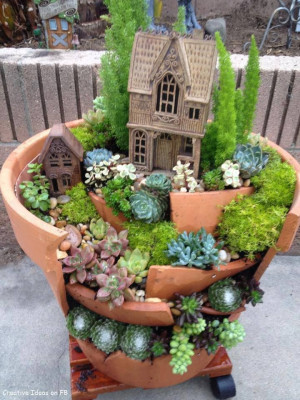 Fairy garden or Gnome garden idea from a broken terra cotta pot with ...