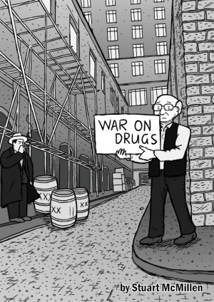 War on Drugs comic cover. Man in alley holding sign drawing. Bob Dylan ...