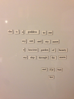 My wife didn't appreciate my fridge magnet poem. ( i.imgur.com )