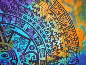 XL Wall Sized Tapestry - Tie Dye Aztec Calendar