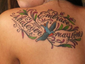 Beautiful Lyrical Tattoo With Swallow