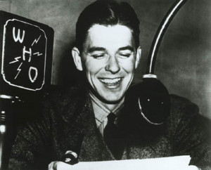 Picture of Ronald Reagan as a WHO radio announcer in Des Moines, Iowa.