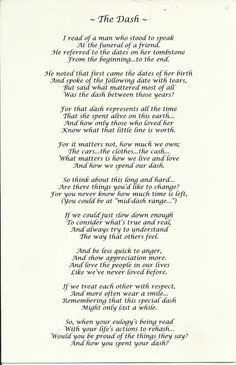 dash poem words | Beautiful memorial poem...