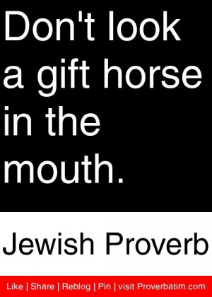 ... look a gift horse in the mouth. - Jewish Proverb #proverbs #quotes