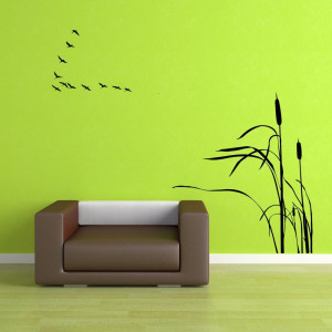 Birds Flying in a V with Cattails - Vinyl Wall Art Decal - 1