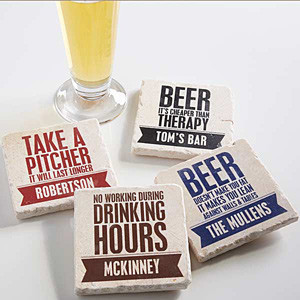 Beer Quotes Personalized Tumbled Stone Coaster Set - On Sale Today!