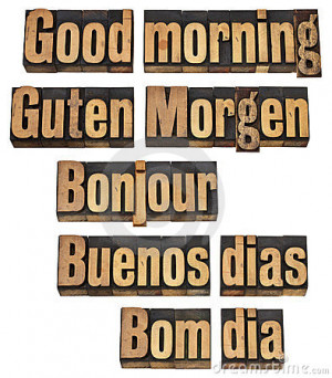 Good morning in five languages - English, German, French, Spanish and ...