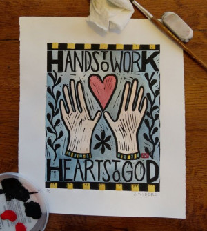 HANDS to work HEARTS to God Original Print by JoanYbergFolkArt, $30.00