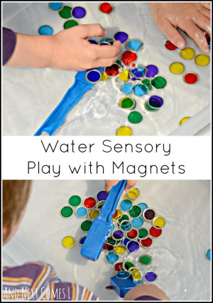 Simple colorful sensory bin play for kids using water and magnets from ...