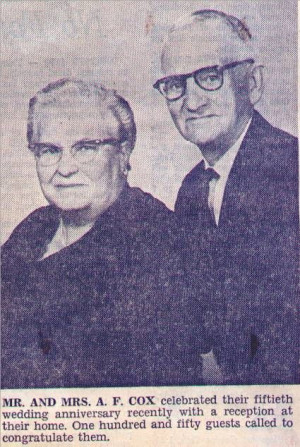 Alfred and Leeta (Depew) Cox - 50th anniversary newsclipping