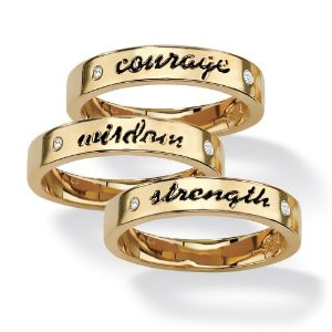 ... Jewelry 14k Gold-Plated Set of Three Inspirational Crystal Rings