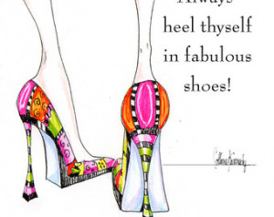 Illustrated high heel shoe print wi th funny shoe quote ...