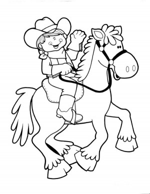 Cowgirl, : Cute Cowgirl Riding Picture Coloring Page