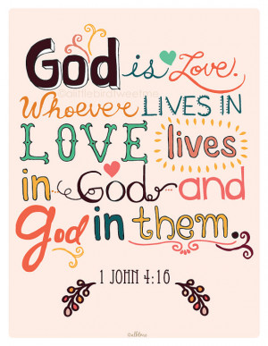 Christian Art Print. 1 John 4:16. God is Love. Bible Verse. Hand Drawn ...
