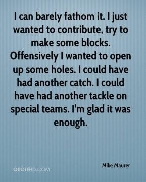 can barely fathom it. I just wanted to contribute, try to make ...