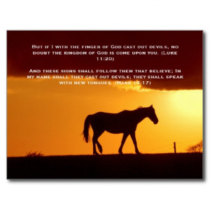 Bible verses, a horse in the sunset postcard