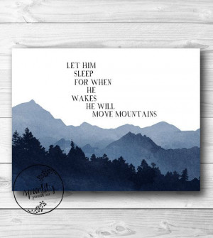 ... move mountains, Watercolor nursery quote, baby boy art print, children