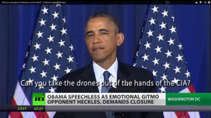 Take a look at Obama's expressions while Medea Benjamin keep asking ...