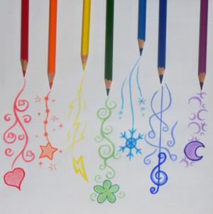 artistry, color, cute, drawing, hearts, love, pencils