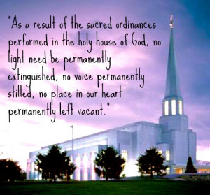 Mormon Temple and purple sky background with a quote about temples.