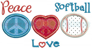 Peace Love Softball Applique -Comes in 4 sizes